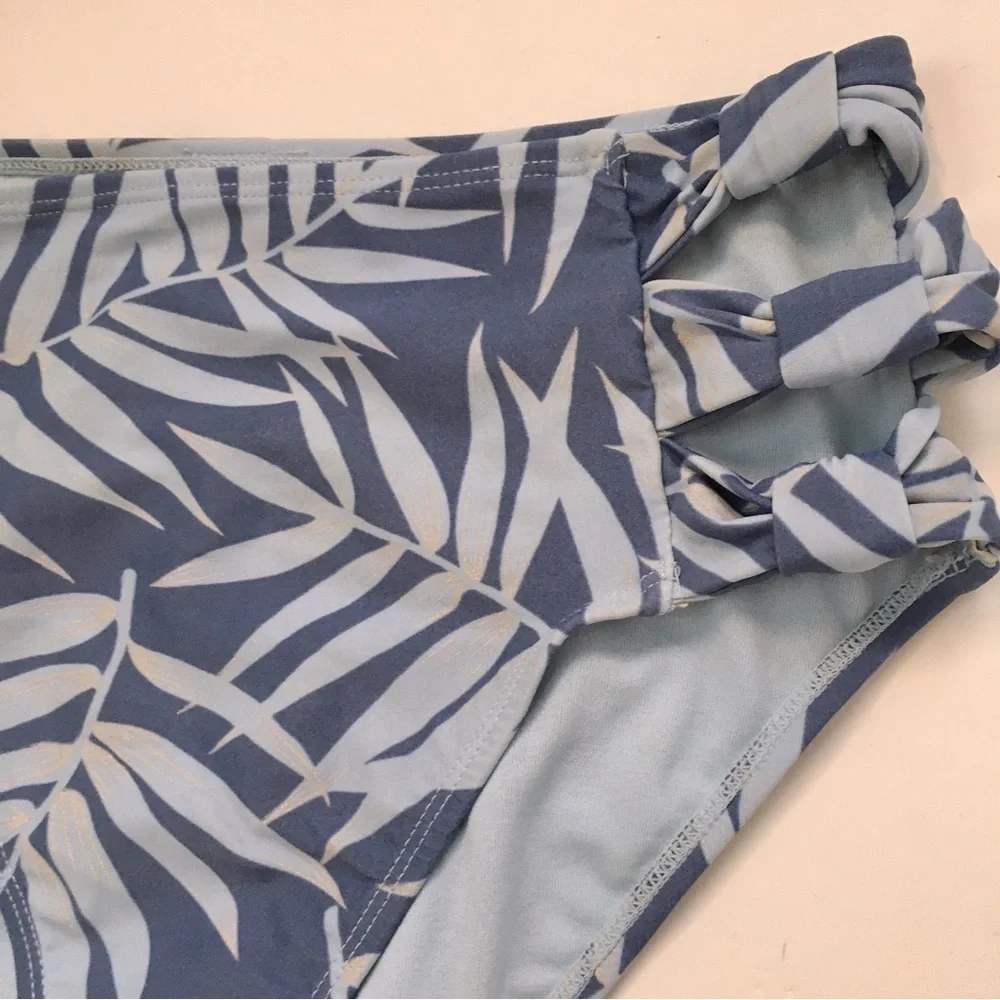 Xhiliration Blue Palm print High Waist Swimsuit Bikini Bottom